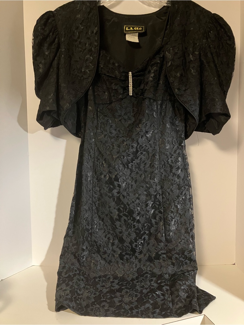 LA Glo Black Lace Midi Dress with Puff Sleeve Bolero